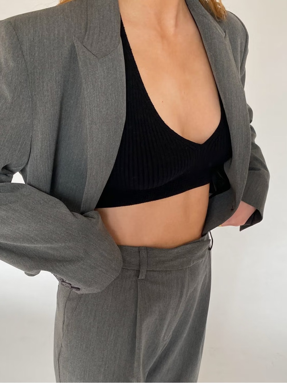 Djerf Avenue Black Ribbed Halter Crop Top